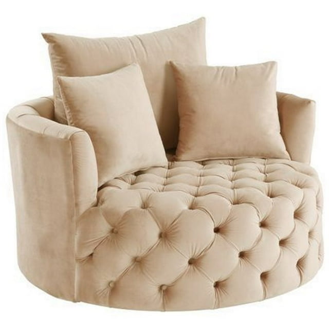 ACME Fauteuil d'Appoint en Velours Capitonné avec Siège Pivotant Beige