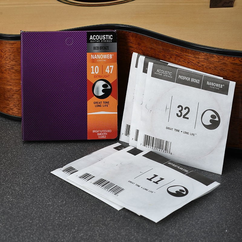 3-piece set of timbre elixir 11002 nano mesh coated acoustic guitar strings, 80/20 brass ultra light 10-47
