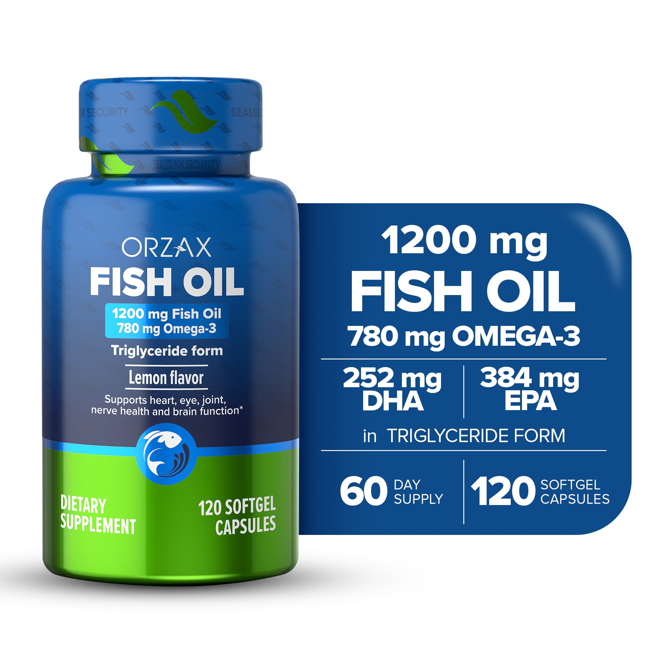 ORZAX Omega 3 Fish Oil - EPA DHA Omega 3 Supplement - Heart, Eye, Joint, And Nerve & Brain Supplement - Lemon - 120 Softgels Capsules