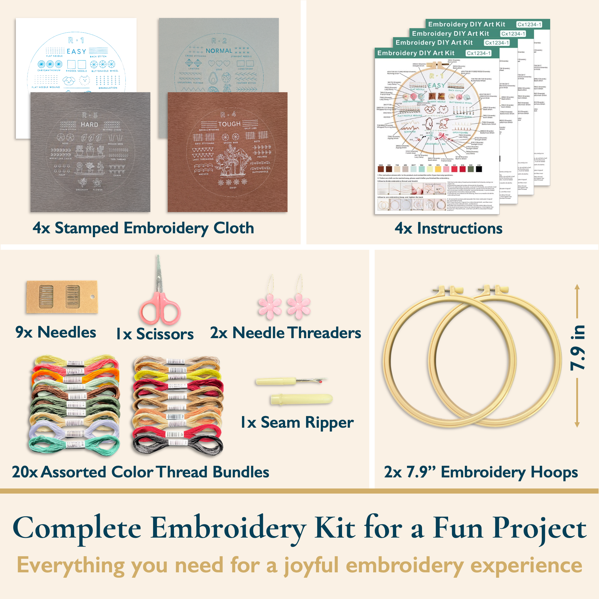 ComfiTime Embroidery Kit for Beginners with 4 Skill Levels photo 5