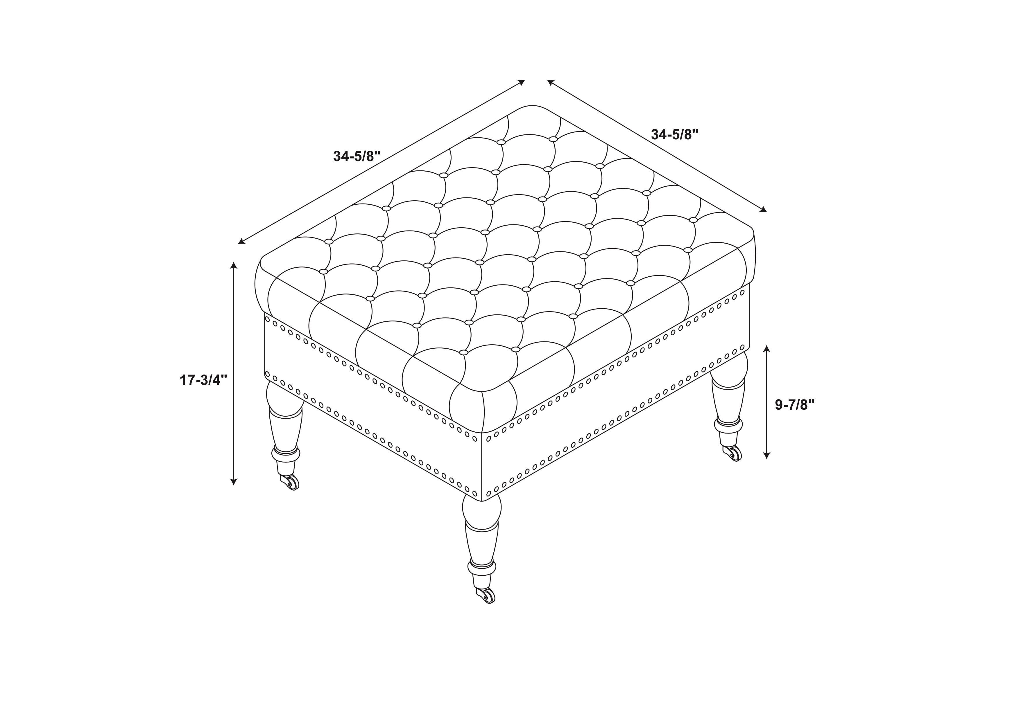 Linon Isabelle Square Upholstered Ottoman Black Legs in Natural Beige Fabric