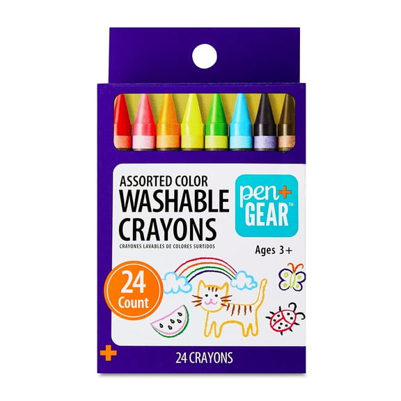 Pen+Gear Assorted Color Washable Crayons, 24 Count