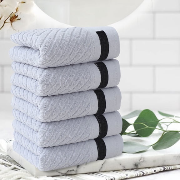 5 Pack Cotton Towel Set, Soft Absorbent Thick Bath Towels for Bathroom, Spa, Gym & Home Use, Quick Dry & Durable, 13.39 X 28.74 Inch White