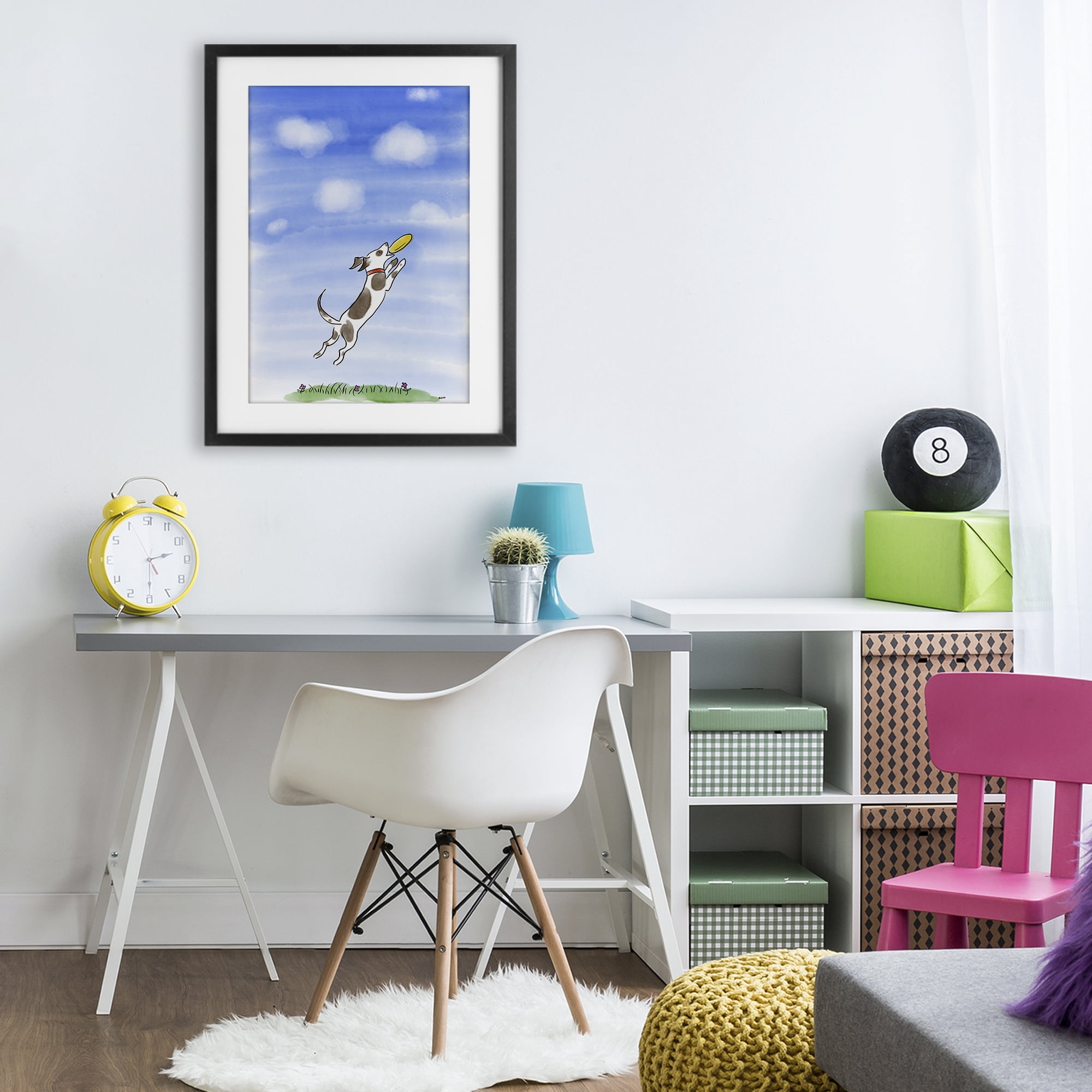 Stupell Industries Dog Catching Frisbee Black Framed Print Under Glass, design by Patti Mann