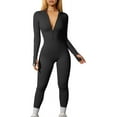 thumbnail image 1 of Women Yoga Jumpsuits Workout Ribbed Long Sleeve Zip Front Sport Jumpsuits, 1 of 6
