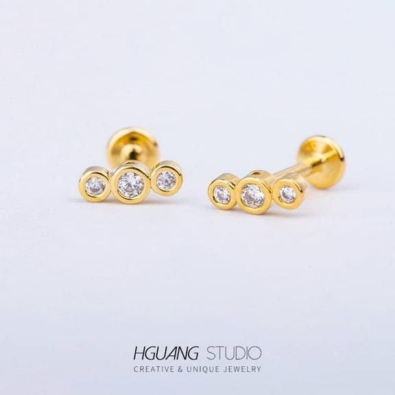 Stainless Steel Micro Pave Clear Cubic Zirconia Cartilage Earrings for Women Men Flat Back Earring Flat Round 6mm Pin: 1.2mm