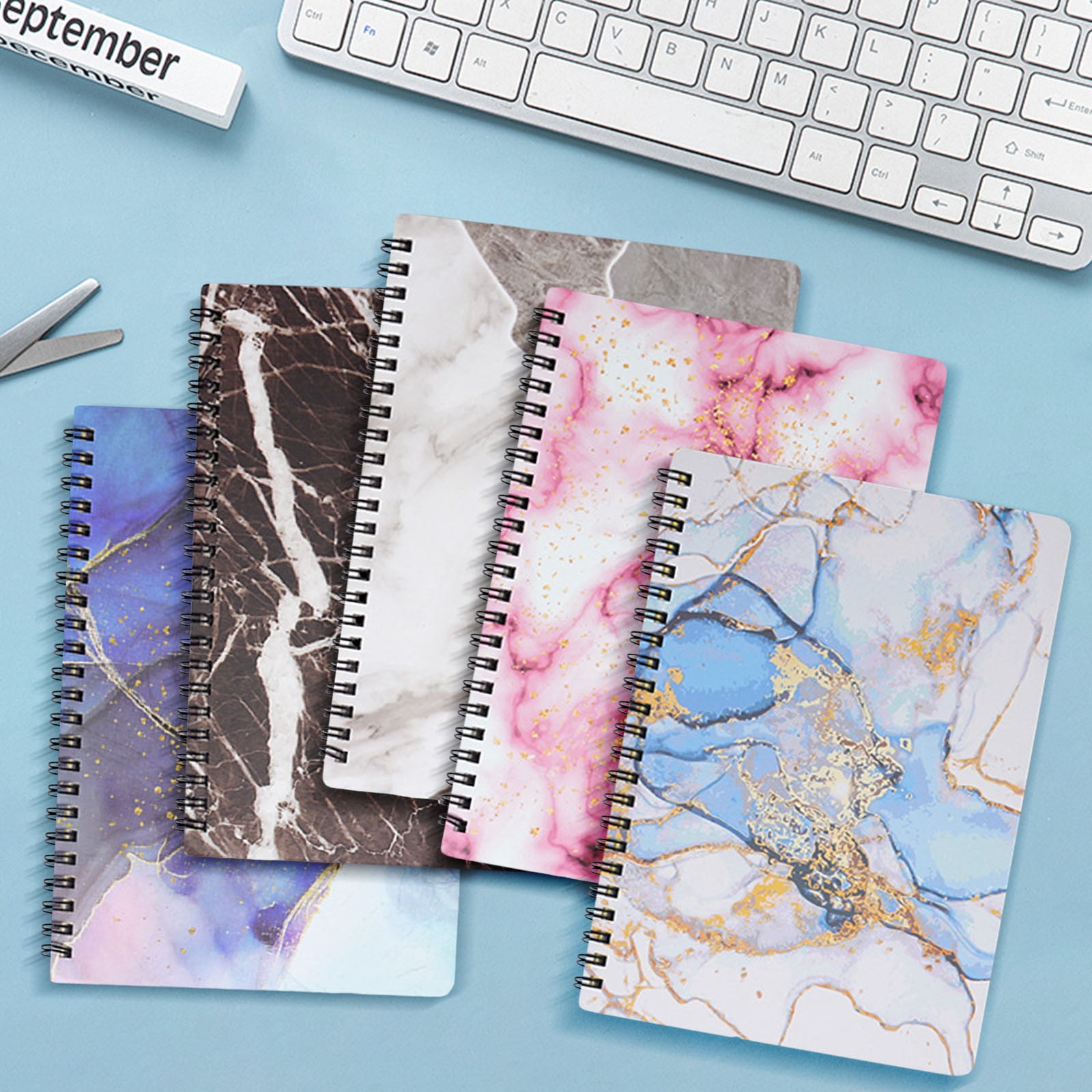 A5 Spiral Notebook 160 Pages Thick Paper Lay Flat Coil Binding Portable Journal Gray Marble for Study Office Daily Notes