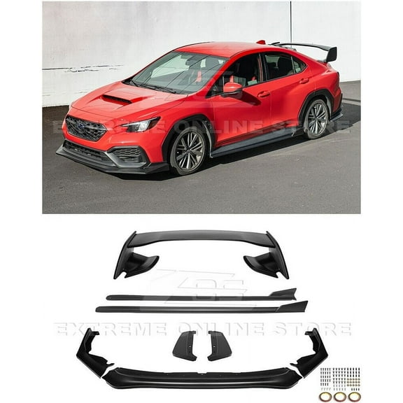 Replacement For 2022-Present Subaru WRX Models | JDM ChargeSpeed Style Front Splitter Lip Side Skirts Rear Spoiler Wing & Rear Apron (ABS Plastic - Matte Black)