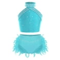 thumbnail image 2 of YiZYiF Kids Girls 2 Piece Lyrical Ballet Dance Outfit Sleeveless Shiny Rhinestones Crop Top and Blue Green 14, 2 of 6