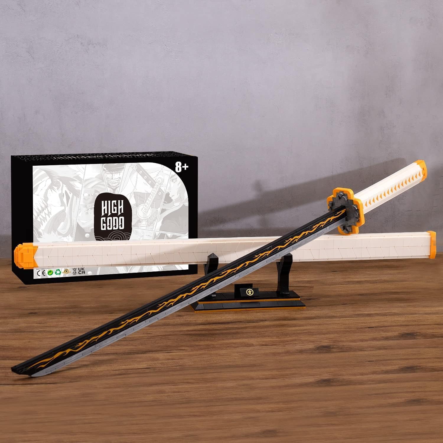 Zenitsu Sword Building Set, 38.8in Demon Sword Set with Scabbard and Stand, Cosplay Anime Samurai Sword, Handmade Katana Toy Sword for Adults and Kids 8+