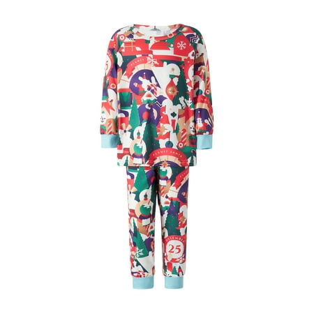 

Gureui Christmas Family Matching Pajamas Set Colorful Printed Pattern Long Sleeve Round Neck Tops with Elastic Waist Long Pants Set/ One Piece Jumpsuit Sleepwear