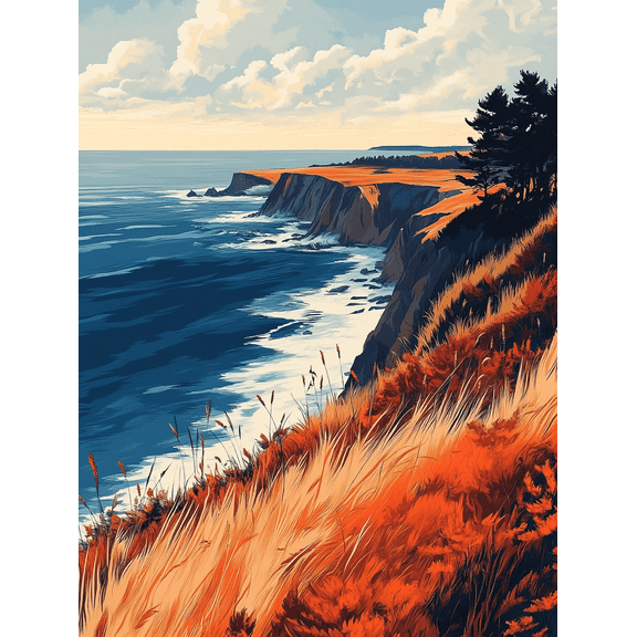 Coastal Cliff Ocean Landscape Canvas Print/Wall Art， Perfect for Living Room，Bathroom， and Hotel Decoration.