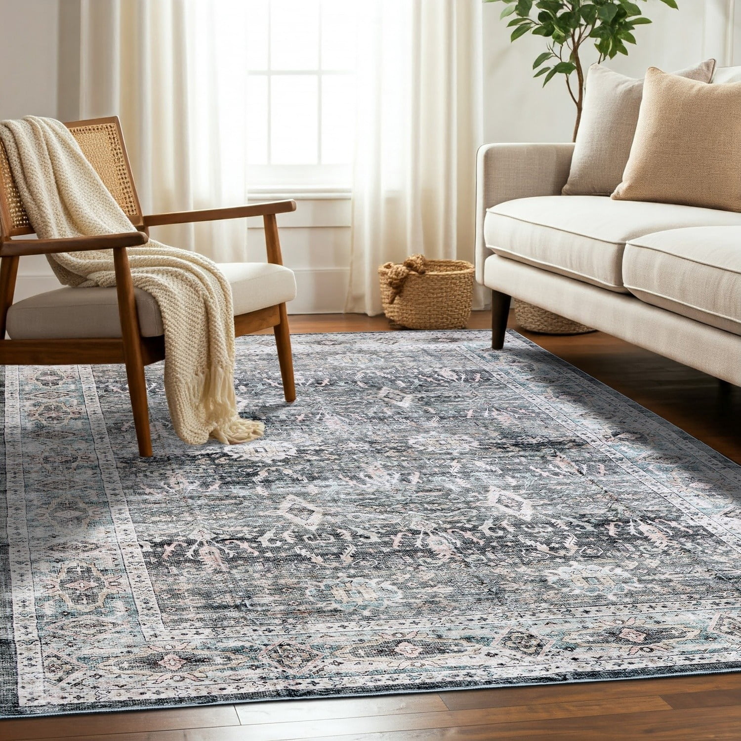 Delara 3'x5' Machine Washable Area Rug, Soft & Durable, Non-Slip, Stain Resistant, Twilight Ash, for Bedroom, Living & Dining Room