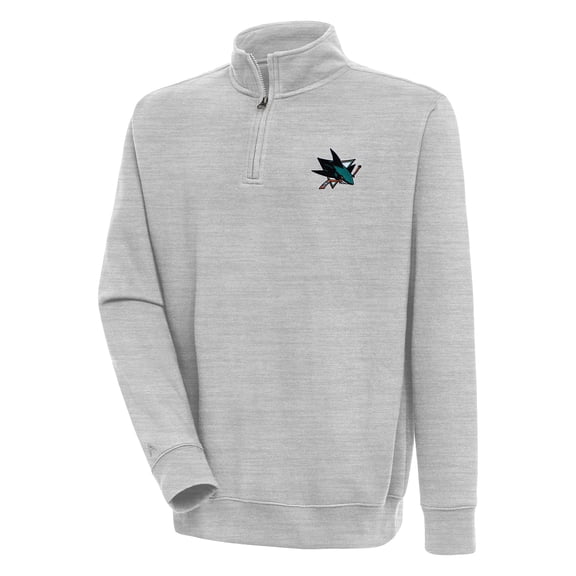 Men's Antigua Heather Gray San Jose Sharks Victory Quarter-Zip Pullover Top