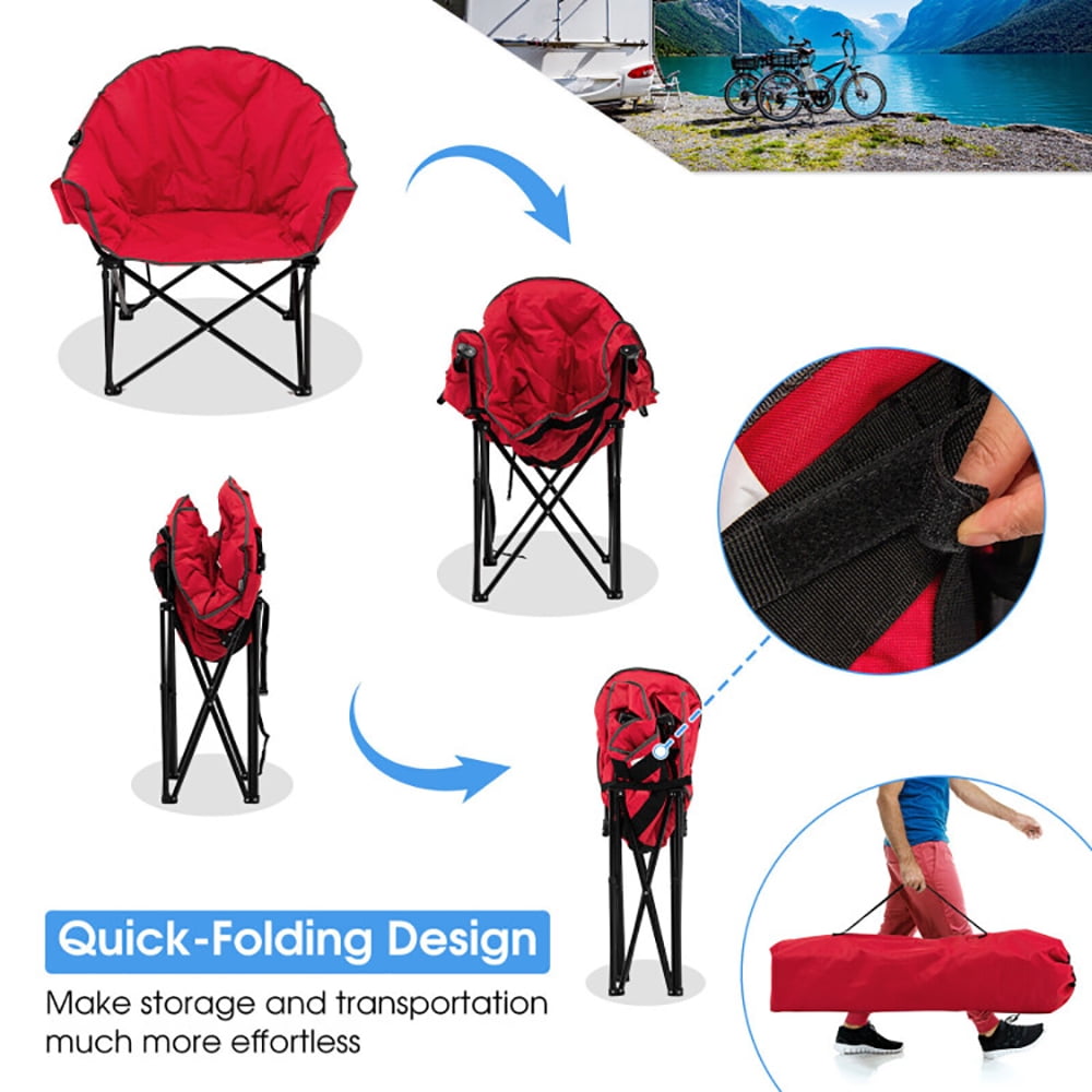 Aimee Lii Folding Camping Moon Padded Chair with Carrying Bag, Portable Chairs for Adults, Comfy Outdoor Chair, Red