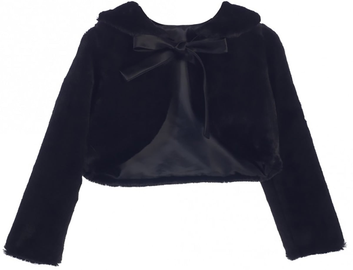 BNY Corner Faux Fur Satin Ribbon Collar Dress Cape Flower Girl Bolero Jacket