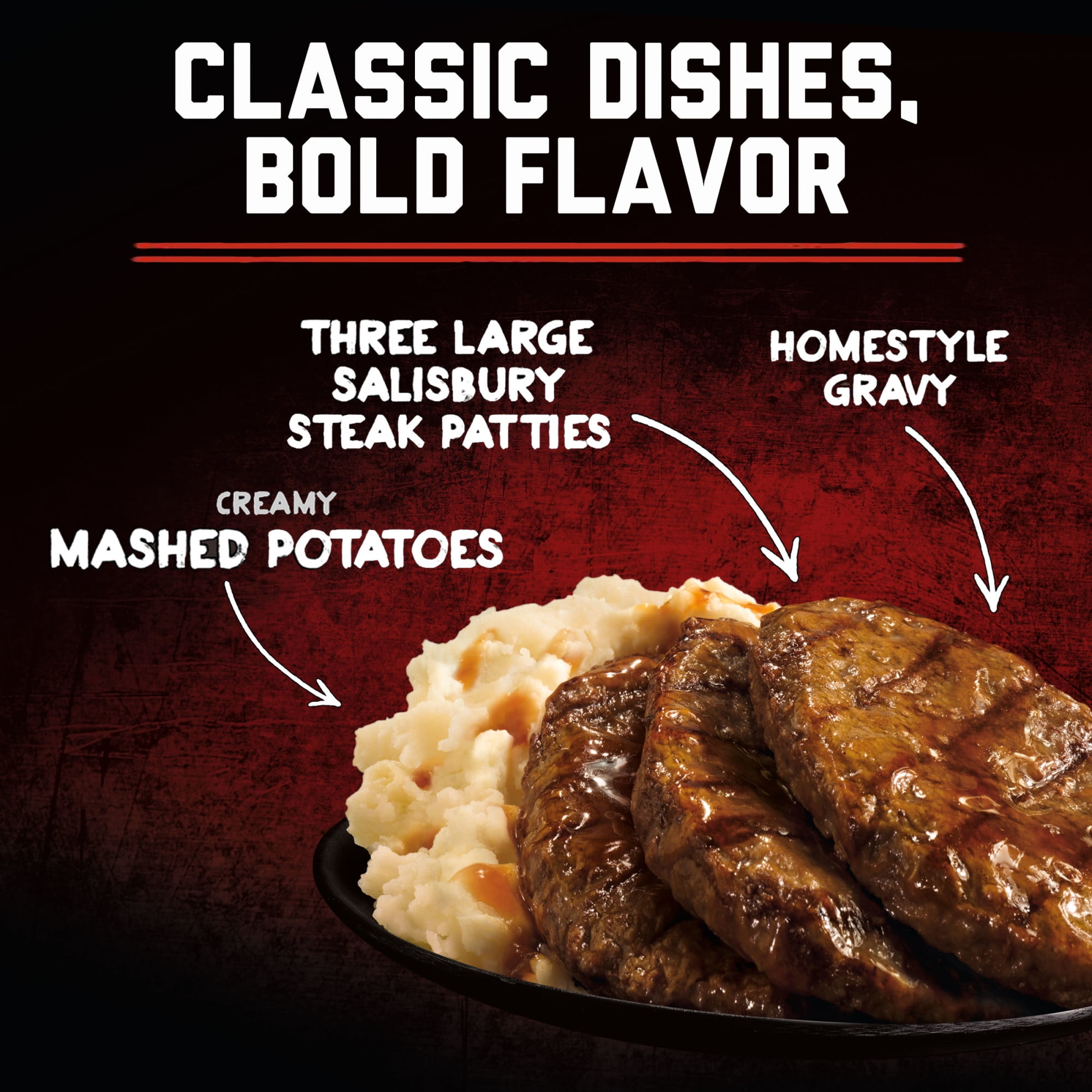 Banquet Mega Meals Salisbury Steak with Mashed Potatoes, 32g Protein, Frozen Meal, 16.95 oz.