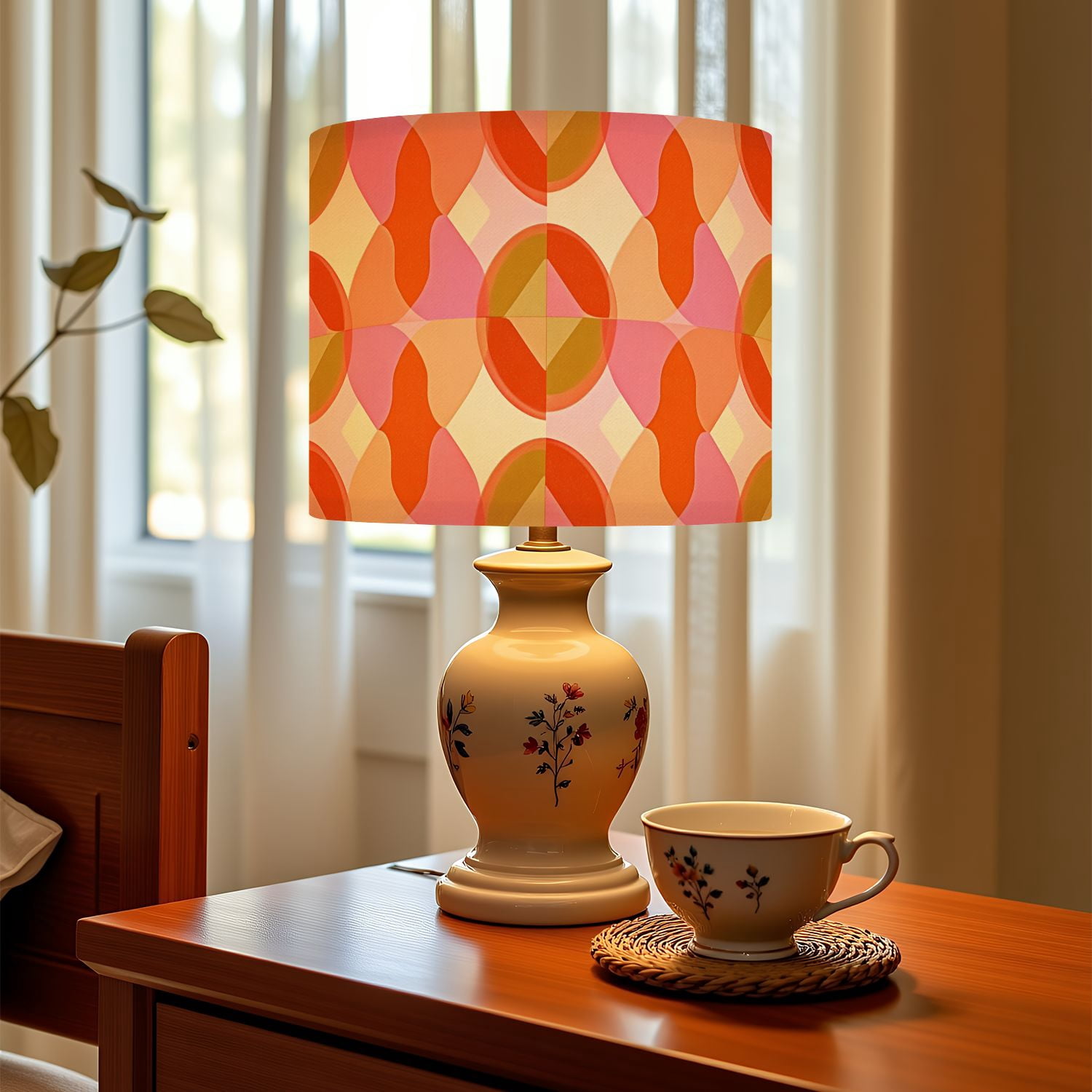 Linen Drum Lampshades 70 s Retro Seamless 60s 70s Aesthetic Style 13"x13"x10" Light Shade for Table Lamps Floor Lamp Shades Lampshade Replacement Assembly Required