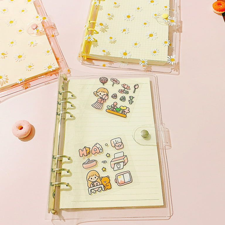 Cute Daisys A 5 Binder 6-Ring Clear Binder Cover Button Clamp A 5 Personal Planner Binder Loose-leaf Notebook Binder, Size: 7.08, Pink