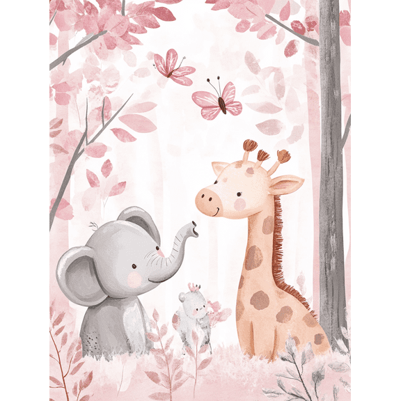 Qisvanset Cute Animals Watercolor Canvas Wall Art, 15.75x11.81 Inches, for Nursery Bedroom Living Room Kids Room Playroom
