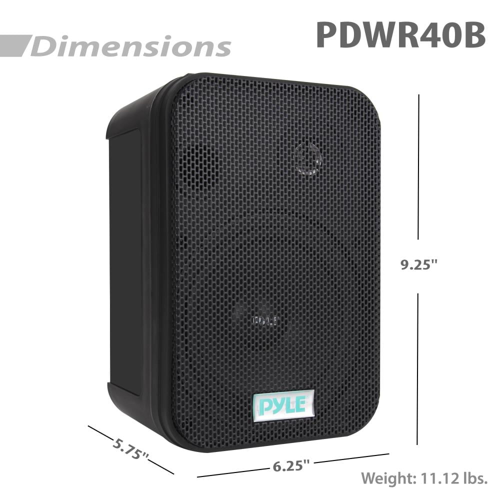 Pyle PDWR40B Waterproof Indoor Outdoor 5.25 Inch Speaker System, Black (2 Pack)