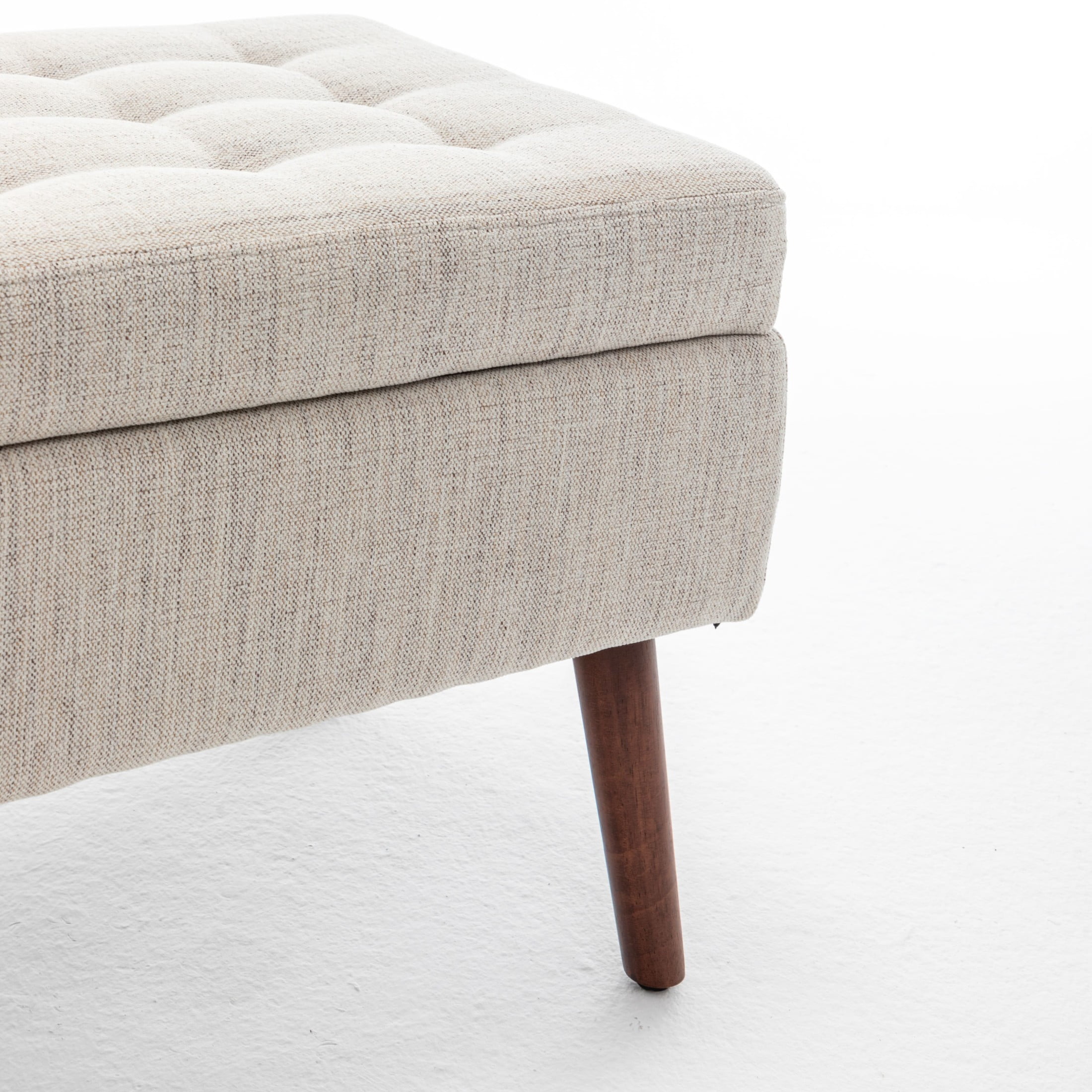 Noble House Alvion Upholstered Linen Tufted Storage Bench, Bedroom Hallway Ottoman Bench with Safety Hinges, Off White