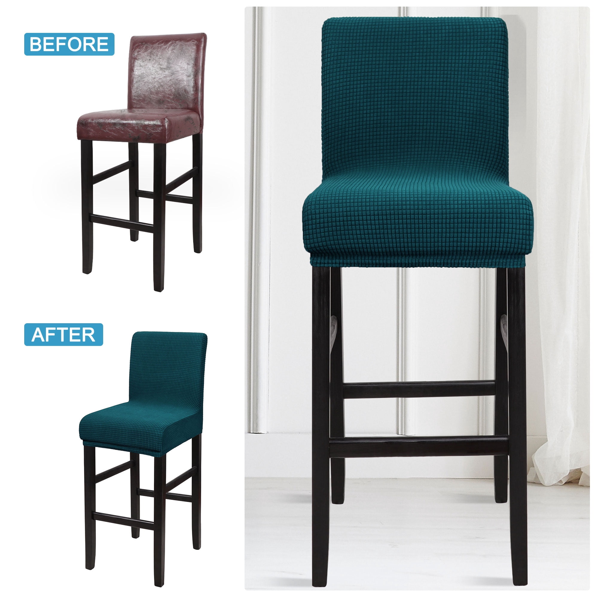 Unique Bargains Polyester Stretch Bar Stool Covers Elastic Band Mid Back Chair Slipcover Teal 1 Pc