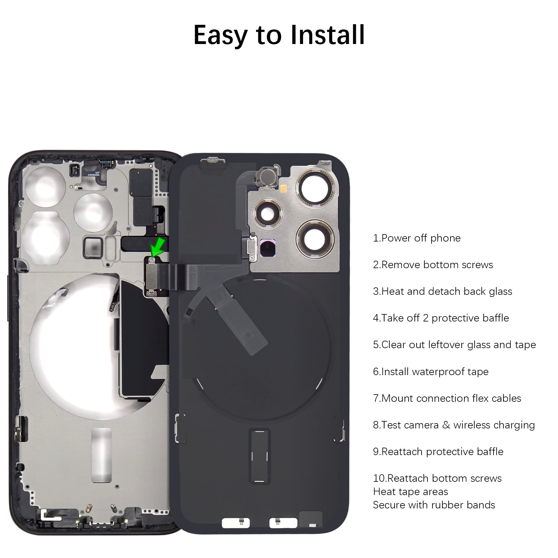 OEM Back Glass for iPhone 15 Pro (6.1-inch, Blue Titanium) with Wireless Charging Cable and Camera Bezel (Blue Titanium)