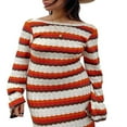 thumbnail image 2 of OUSITAID Robe Longue en Tricot pour Femmes Robe à Rayures Vagues Manches Longues Col Rond Dos Nu, 2 of 9