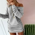 thumbnail image 2 of AOOCHASLIY Trendy Women Casual Solid Dress O-Neck Long Sleeve Bandage Mini Dress, 2 of 9