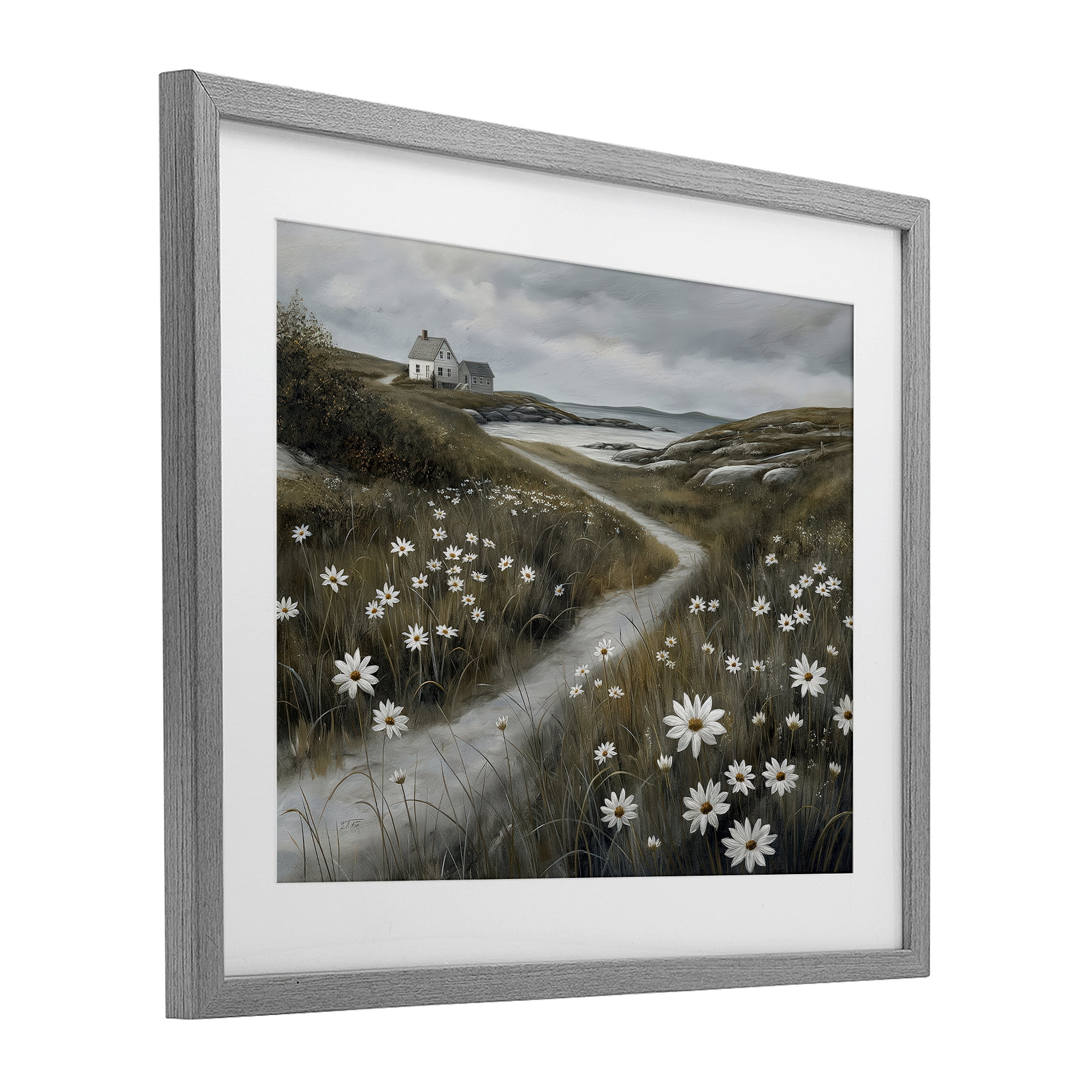 Stupell Industries Daisies Along Coastal Path Gray Framed Print Under Glass, design by Imagine It Images