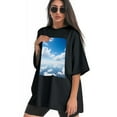 thumbnail image 3 of Plus Size Shirt for Women Black Tops for Women Short Sleeves Shirt for Women Bule Sky3 T Shirt Crewneck Shirt for Women 2XL, 3 of 5