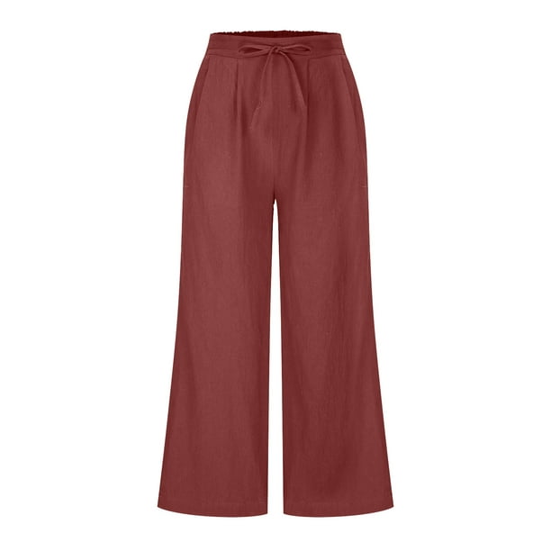 Boiiwant Women's Drawstring Pants Elastic Waist Solid Color Loose Lounge  Pants 