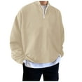 thumbnail image 4 of Men Sweatshirts Quarter Zip Solid Color Fashion Casual Loose Fit Crew Neck Shirts Comfoty Soft Long Sleeve Y2K Outfits Spring Fall Pullover Tops Khaki XXXL, 4 of 6