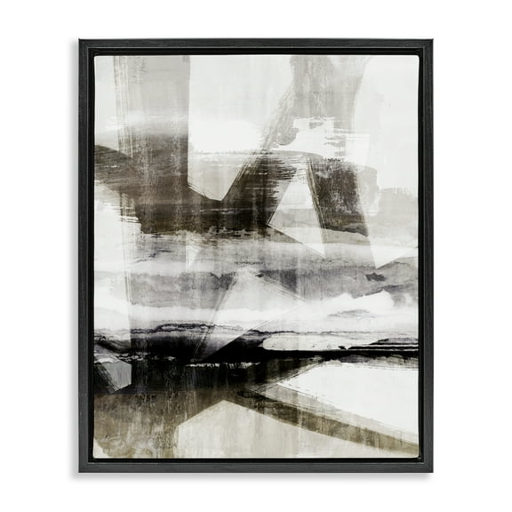 Stupell Industries Urban Complex Abstract Abstract Painting Black Floater Framed Canvas Art Print Wall Art, 17 x 21