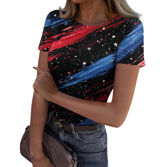 Women's 250th Anniversary USA Shirt 4th of July Shirts America 250 Merchandise Multicolor Patriotic Graphic Crew Neck Tee Independence Day Top