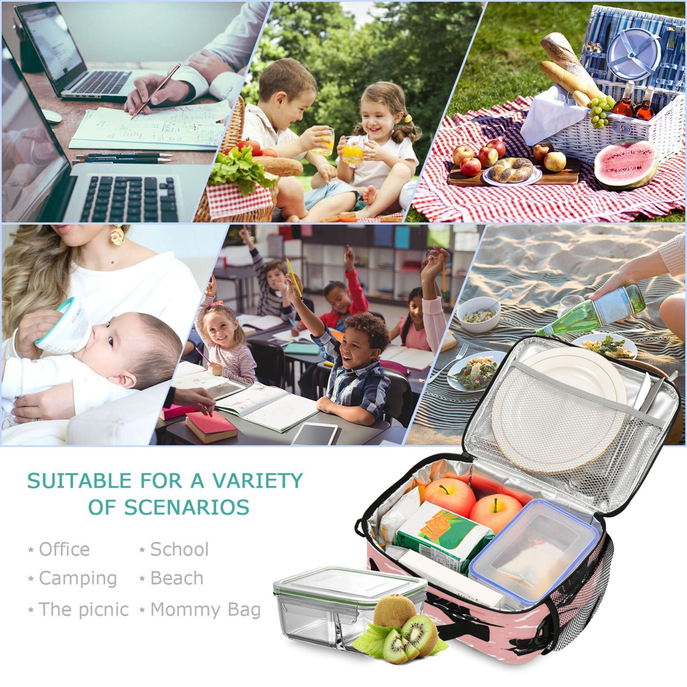 Insulated Lunch Bag 6L Leak-Proof Lunch Box with Shoulder Strap Multiple Pockets Lunch Tote Black Cat Wearing A Witch Hat