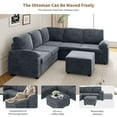 thumbnail image 3 of 84*84" Large L Shaped Velvet Upholstered Corner Couch with Ottoman, Modern Velvet Sectional Sofa Set with Armrest Pillow, 6 Seat for Living Room, Apartment, Office, Gray, 3 of 9