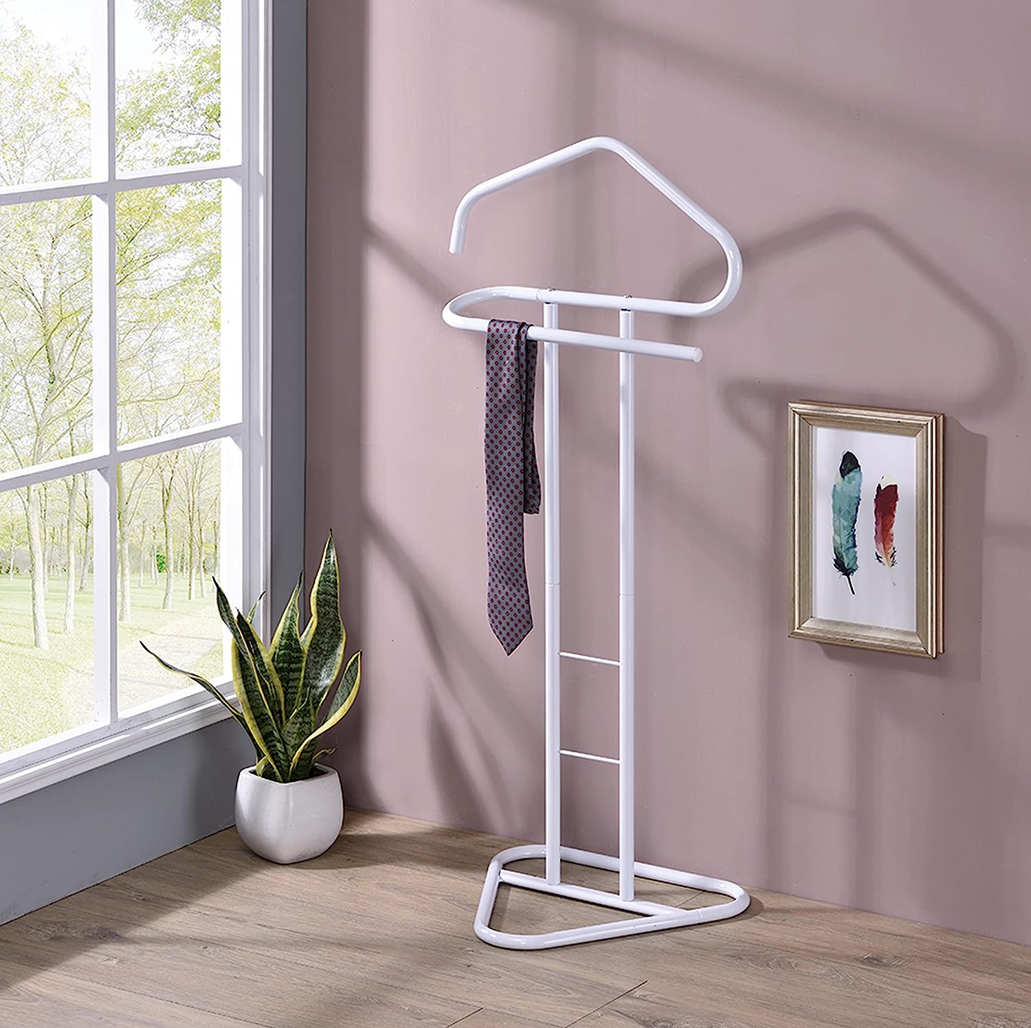  Kalblins Metal Clothing Wardrobe Suit Valet Rack Stand, White