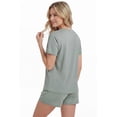thumbnail image 3 of LUBOT 2026 Bamboo Viscose+Cotton Pajamas for Women Soft PJ Set 2 Piece Cooling Short Sleeve Summer Nightwear Sleepwear Sage Gray M, 3 of 7