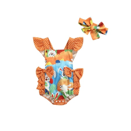 

ZIYIXIN Newborn Baby Girl Easter Outfits Clothes Bunny Ruffle Romper Bodysuit Jumpsuit Headband