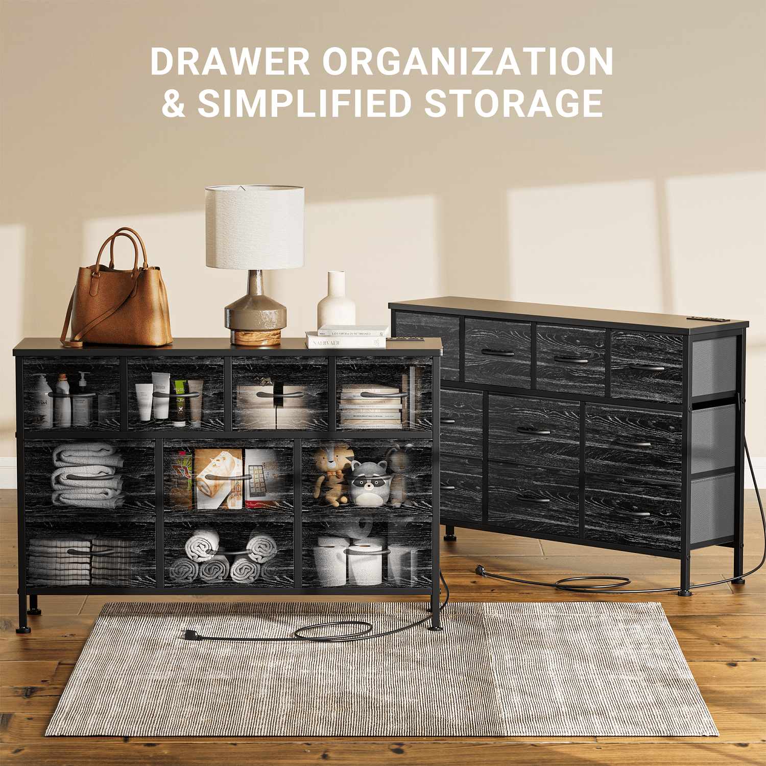 GIKPAL 10 Drawers Dresser, 43" TV Stand with Power Outlet, Bedroom Dresser for TV up to 50", Black