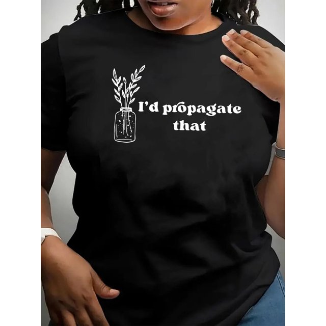 T-Shirt Décontracté à Col Rond pour Femmes avec Imprimé Graphique "I'd Propagate That", Mélange Polyester Spandex, Stretch Moyen, Tissu Tricoté, Haut à Manches Courtes pour Toutes les Saisons Fête des Pères, Fête des Mères