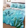 thumbnail image 3 of Quilts Twin Size Bedding Set, Teal Blue Corals Lightweight Quilted Comforter, Summer Modern Coastal Ocean Sea Soft Reversible Bedspread Coverlet with Pillow Covers for All Season, 68" x 86", 3 of 7