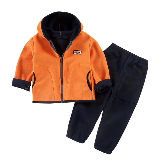 Huvoen Pyjamas en Coton Unis pour Garçons et Filles Ensemble 2 Pcs Mode Décontracté Manches Longues Col Rond Imprimé Bouton Pantalon Long Orange 7 Ans