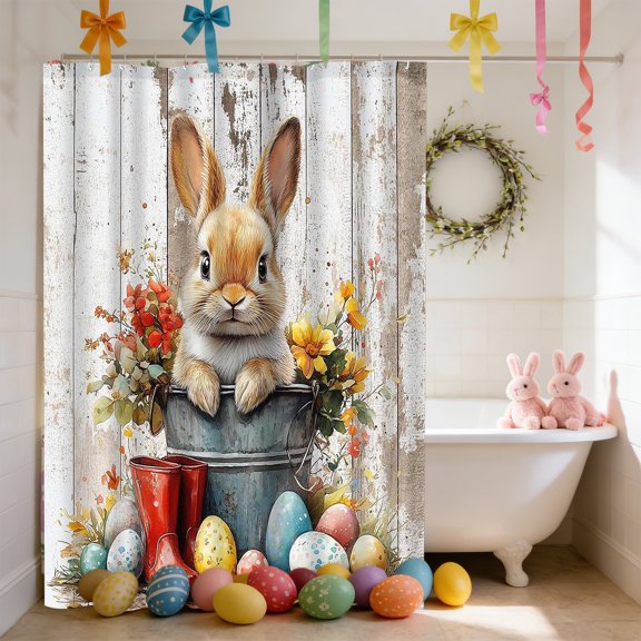 Eespoir Spring Holiday Bath Curtain, Easter Themed No-Drill Linen Curtain, Bathroom Decor With Hooks For Seasonal Refresh, Quick Hang, Machine Washable Fabric(B)