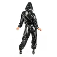 thumbnail image 3 of Monos de charol brillante para mujer, monos con capucha de PVC, pantalones bombachos góticos, traje de una pieza de látex sintético para mujer, ropa de club nueva personalizada, 3 of 4