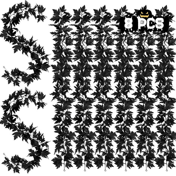 Guirnalda otoñal Helimoto para Halloween, paquete de 8 unidades, color negro, 14,4 m, con ganchos