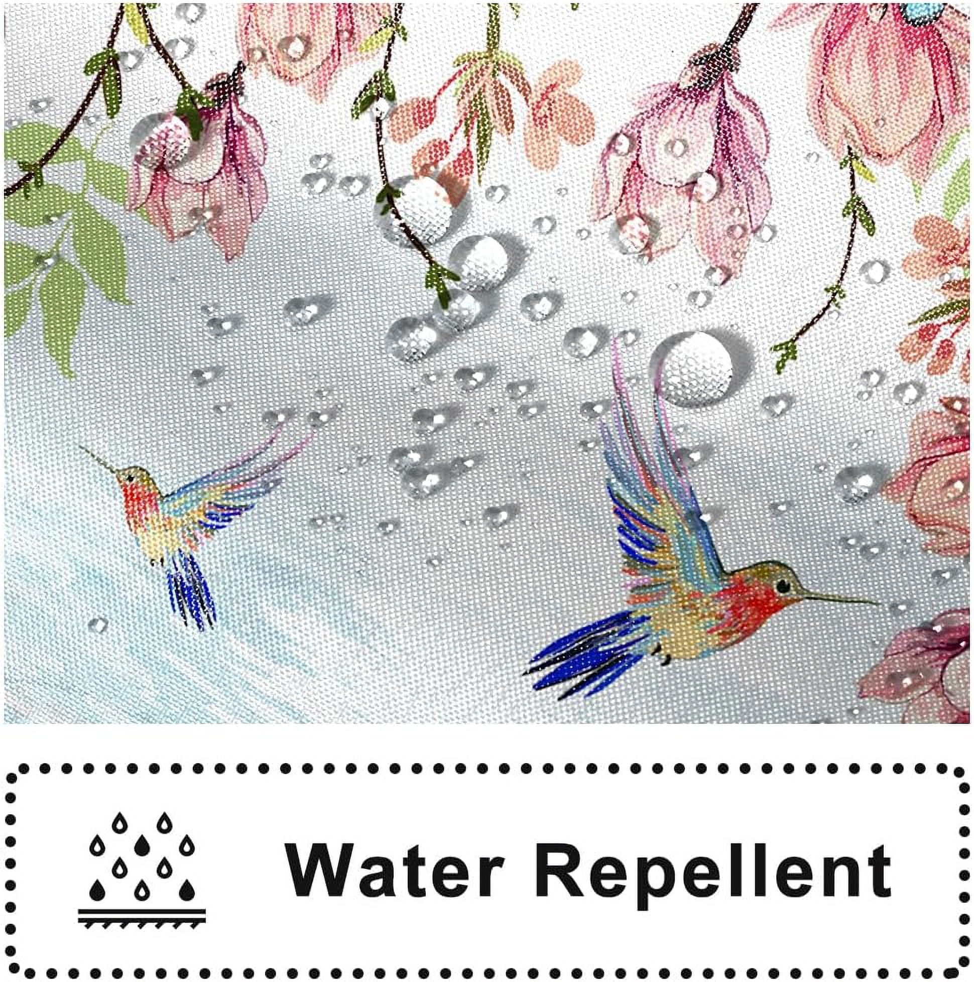 Spring Floral Shower Curtain, Colorful Humingbird Shower Curtain for Bathroom Pink Flower with Butterfly Fabric Shower Curtain Set with Hooks, 72x72 Inch
