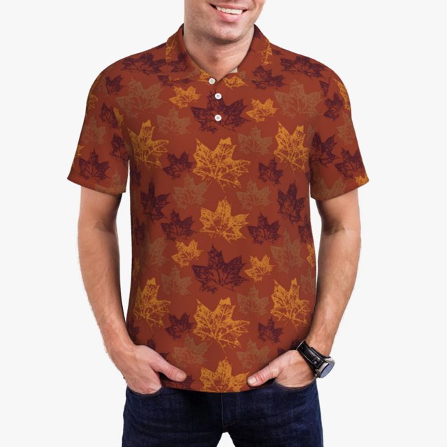 Bingfone fall Maple for Men's Button-down POLO Shirts, Quick-drying Shirts and T-shirts for Summer, Suitable for Vacation and Business-X-Large